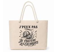 Planetee Sac Isotherme J’peux pas je préfère les Escargots | Grand Cabas 23 L en Coton avec Doublure Aluminium Double Paroi Zip et Anses Corde | Pique-Nique Courses