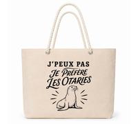 Planetee Sac Isotherme J’peux pas je préfère les Otaries | Grand Cabas 23 L en Coton avec Doublure Aluminium Double Paroi Zip et Anses Corde | Pique-Nique Courses