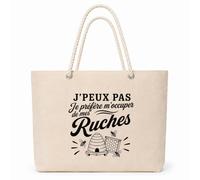 Planetee Sac Isotherme J’peux pas je préfère m’occuper de mes Ruches | Grand Cabas 23 L en Coton avec Doublure Aluminium Double Paroi Zip et Anses Corde | Pique-Nique Courses Apiculteur Apicultrice