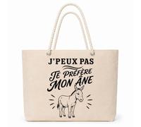 Planetee Sac Isotherme J’peux pas je préfère mon Âne | Grand Cabas 23 L en Coton avec Doublure Aluminium Double Paroi Zip et Anses Corde | Pique-Nique Courses