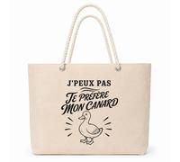 Planetee Sac Isotherme J’peux pas je préfère mon Canard | Grand Cabas 23 L en Coton avec Doublure Aluminium Double Paroi Zip et Anses Corde | Pique-Nique Courses