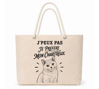 Planetee Sac Isotherme J’peux pas je préfère mon Chartreux | Grand Cabas 23 L en Coton avec Doublure Aluminium Double Paroi Zip et Anses Corde | Pique-Nique Courses Propriétaire Chartreux