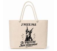 Planetee Sac Isotherme J’peux pas je préfère mon Doberman | Grand Cabas 23 L en Coton avec Doublure Aluminium Double Paroi Zip et Anses Corde | Pique-Nique Courses Propriétaire Doberman