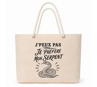 Planetee Sac Isotherme J’peux pas je préfère mon Serpent | Grand Cabas 23 L en Coton avec Doublure Aluminium Double Paroi Zip et Anses Corde | Pique-Nique Courses