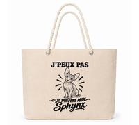Planetee Sac Isotherme J’peux pas je préfère mon Sphynx | Grand Cabas 23 L en Coton avec Doublure Aluminium Double Paroi Zip et Anses Corde | Pique-Nique Courses Propriétaire Sphynx