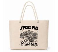 Planetee Sac Isotherme J’peux pas je suis Catalan | Grand Cabas 23 L en Coton avec Doublure Aluminium Double Paroi Zip et Anses Corde | Pique-Nique Courses
