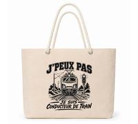 Planetee Sac Isotherme J’peux pas je suis Conducteur de train | Grand Cabas 23 L en Coton avec Doublure Aluminium Double Paroi Zip et Anses Corde | Pique-Nique Courses
