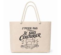 Planetee Sac Isotherme J’peux pas je suis Couturier | Grand Cabas 23 L en Coton avec Doublure Aluminium Double Paroi Zip et Anses Corde | Pique-Nique Courses