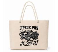 Planetee Sac Isotherme J’peux pas je suis DJ | Grand Cabas 23 L en Coton avec Doublure Aluminium Double Paroi Zip et Anses Corde | Pique-Nique Courses Dj