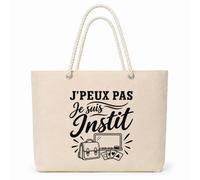 Planetee Sac Isotherme J’peux pas je suis Instit | Grand Cabas 23 L en Coton avec Doublure Aluminium Double Paroi Zip et Anses Corde | Pique-Nique Courses Instituteur Institutrice