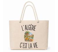 Planetee Sac Isotherme L’Algérie c’est la vie | Grand Cabas 23 L en Coton avec Doublure Aluminium Double Paroi Zip et Anses Corde | Pique-Nique Courses Algérien Algérienne
