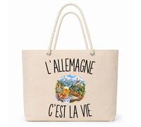 Planetee Sac Isotherme L’Allemagne c’est la vie | Grand Cabas 23 L en Coton avec Doublure Aluminium Double Paroi Zip et Anses Corde | Pique-Nique Courses Allemand Allemande
