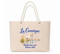 Planetee Sac Isotherme La Camargue, toujours une bonne idée | Grand Cabas 23 L en Coton avec Doublure Aluminium Double Paroi Zip et Anses Corde | Pique-Nique Courses Camarguais Camarguaise