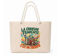 Planetee Sac Isotherme La chanson française c'est ma thérapie | Grand Cabas 23 L en Coton avec Doublure Aluminium Double Paroi Zip et Anses Corde | Pique-Nique Courses