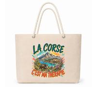 Planetee Sac Isotherme La corse c'est ma thérapie | Grand Cabas 23 L en Coton avec Doublure Aluminium Double Paroi Zip et Anses Corde | Pique-Nique Courses