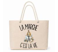 Planetee Sac Isotherme La marche c'est la vie | Grand Cabas 23 L en Coton avec Doublure Aluminium Double Paroi Zip et Anses Corde | Pique-Nique Courses Marcheur Marcheuse
