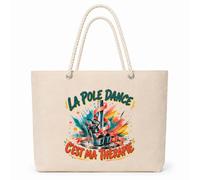 Planetee Sac Isotherme La pole dance c'est ma thérapie | Grand Cabas 23 L en Coton avec Doublure Aluminium Double Paroi Zip et Anses Corde | Pique-Nique Courses