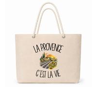Planetee Sac Isotherme La Provence c'est la vie | Grand Cabas 23 L en Coton avec Doublure Aluminium Double Paroi Zip et Anses Corde | Pique-Nique Courses Provençal Provençale