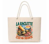 Planetee Sac Isotherme La raclette c'est ma thérapie | Grand Cabas 23 L en Coton avec Doublure Aluminium Double Paroi Zip et Anses Corde | Pique-Nique Courses
