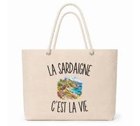 Planetee Sac Isotherme La Sardaigne c’est la vie | Grand Cabas 23 L en Coton avec Doublure Aluminium Double Paroi Zip et Anses Corde | Pique-Nique Courses Voyageur Voyageuse