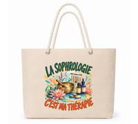 Planetee Sac Isotherme La sophrologie c'est ma thérapie | Grand Cabas 23 L en Coton avec Doublure Aluminium Double Paroi Zip et Anses Corde | Pique-Nique Courses