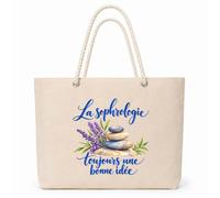 Planetee Sac Isotherme La sophrologie, toujours une bonne idée | Grand Cabas 23 L en Coton avec Doublure Aluminium Double Paroi Zip et Anses Corde | Pique-Nique Courses Sophrologue