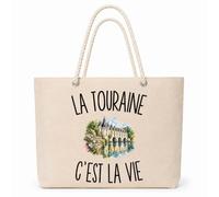 Planetee Sac Isotherme La Touraine c’est la vie | Grand Cabas 23 L en Coton avec Doublure Aluminium Double Paroi Zip et Anses Corde | Pique-Nique Courses Tourangeau Tourangelle