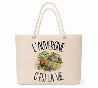 Planetee Sac Isotherme L'Auvergne c'est la vie | Grand Cabas 23 L en Coton avec Doublure Aluminium Double Paroi Zip et Anses Corde | Pique-Nique Courses Auvergnat Auvergnate