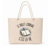 Planetee Sac Isotherme Le bullet journal c'est la vie | Grand Cabas 23 L en Coton avec Doublure Aluminium Double Paroi Zip et Anses Corde | Pique-Nique Courses Adepte du Carnet Organiseur