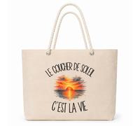 Planetee Sac Isotherme Le coucher de soleil c'est la vie | Grand Cabas 23 L en Coton avec Doublure Aluminium Double Paroi Zip et Anses Corde | Pique-Nique Courses Rêveur Rêveuse