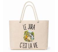 Planetee Sac Isotherme Le Jura c’est la vie | Grand Cabas 23 L en Coton avec Doublure Aluminium Double Paroi Zip et Anses Corde | Pique-Nique Courses
