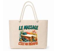 Planetee Sac Isotherme Le massage c'est ma thérapie | Grand Cabas 23 L en Coton avec Doublure Aluminium Double Paroi Zip et Anses Corde | Pique-Nique Courses