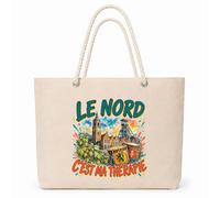 Planetee Sac Isotherme Le nord c'est ma thérapie | Grand Cabas 23 L en Coton avec Doublure Aluminium Double Paroi Zip et Anses Corde | Pique-Nique Courses