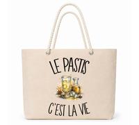 Planetee Sac Isotherme Le pastis c'est la vie | Grand Cabas 23 L en Coton avec Doublure Aluminium Double Paroi Zip et Anses Corde | Pique-Nique Courses Bon Vivant Bonne Vivante