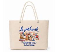 Planetee Sac Isotherme Le patchwork, toujours une bonne idée | Grand Cabas 23 L en Coton avec Doublure Aluminium Double Paroi Zip et Anses Corde | Pique-Nique Courses Couturier Couturière