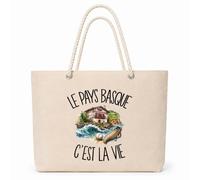 Planetee Sac Isotherme Le Pays basque c'est la vie | Grand Cabas 23 L en Coton avec Doublure Aluminium Double Paroi Zip et Anses Corde | Pique-Nique Courses Euskadi de Cœur