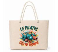Planetee Sac Isotherme Le pilates c'est ma thérapie | Grand Cabas 23 L en Coton avec Doublure Aluminium Double Paroi Zip et Anses Corde | Pique-Nique Courses