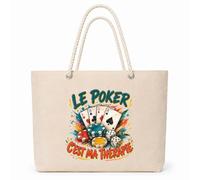 Planetee Sac Isotherme Le poker c'est ma thérapie | Grand Cabas 23 L en Coton avec Doublure Aluminium Double Paroi Zip et Anses Corde | Pique-Nique Courses