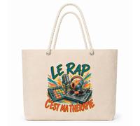 Planetee Sac Isotherme Le rap c'est ma thérapie | Grand Cabas 23 L en Coton avec Doublure Aluminium Double Paroi Zip et Anses Corde | Pique-Nique Courses