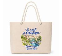 Planetee Sac Isotherme Le saut à l'élastique, toujours une bonne idée | Grand Cabas 23 L en Coton avec Doublure Aluminium Double Paroi Zip et Anses Corde | Pique-Nique Courses Aventurier Aventurière