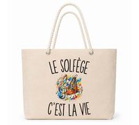 Planetee Sac Isotherme Le Solfège c’est la vie | Grand Cabas 23 L en Coton avec Doublure Aluminium Double Paroi Zip et Anses Corde | Pique-Nique Courses Musicien Musicienne