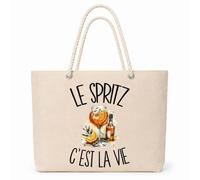 Planetee Sac Isotherme Le spritz c'est la vie | Grand Cabas 23 L en Coton avec Doublure Aluminium Double Paroi Zip et Anses Corde | Pique-Nique Courses Bon Vivant Bonne Vivante