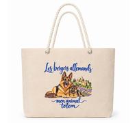 Planetee Sac Isotherme Les bergers allemands, mon animal totem | Grand Cabas 23 L en Coton avec Doublure Aluminium Double Paroi Zip et Anses Corde | Pique-Nique Courses Propriétaire de Chien