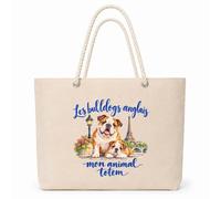 Planetee Sac Isotherme Les bulldogs anglais, mon animal totem | Grand Cabas 23 L en Coton avec Doublure Aluminium Double Paroi Zip et Anses Corde | Pique-Nique Courses Propriétaire de Chien