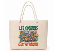 Planetee Sac Isotherme Les colibris c'est ma thérapie | Grand Cabas 23 L en Coton avec Doublure Aluminium Double Paroi Zip et Anses Corde | Pique-Nique Courses