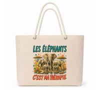 Planetee Sac Isotherme Les éléphants c'est ma thérapie | Grand Cabas 23 L en Coton avec Doublure Aluminium Double Paroi Zip et Anses Corde | Pique-Nique Courses