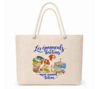 Planetee Sac Isotherme Les épagneuls bretons, mon animal totem | Grand Cabas 23 L en Coton avec Doublure Aluminium Double Paroi Zip et Anses Corde | Pique-Nique Courses Propriétaire de Chien