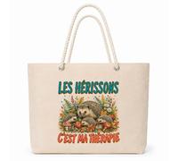 Planetee Sac Isotherme Les hérissons c'est ma thérapie | Grand Cabas 23 L en Coton avec Doublure Aluminium Double Paroi Zip et Anses Corde | Pique-Nique Courses