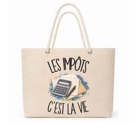 Planetee Sac Isotherme Les impôts c'est la vie | Grand Cabas 23 L en Coton avec Doublure Aluminium Double Paroi Zip et Anses Corde | Pique-Nique Courses