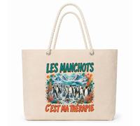 Planetee Sac Isotherme Les manchots c'est ma thérapie | Grand Cabas 23 L en Coton avec Doublure Aluminium Double Paroi Zip et Anses Corde | Pique-Nique Courses
